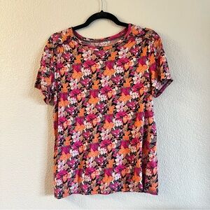 LOFT Vibrant Floral Short Sleeve Tee - Pink and Orange